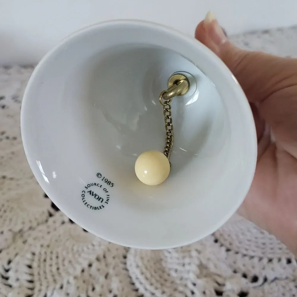 Vintage 1985 Avon Collectible Porcelain Christmas Bell with Wood Handle